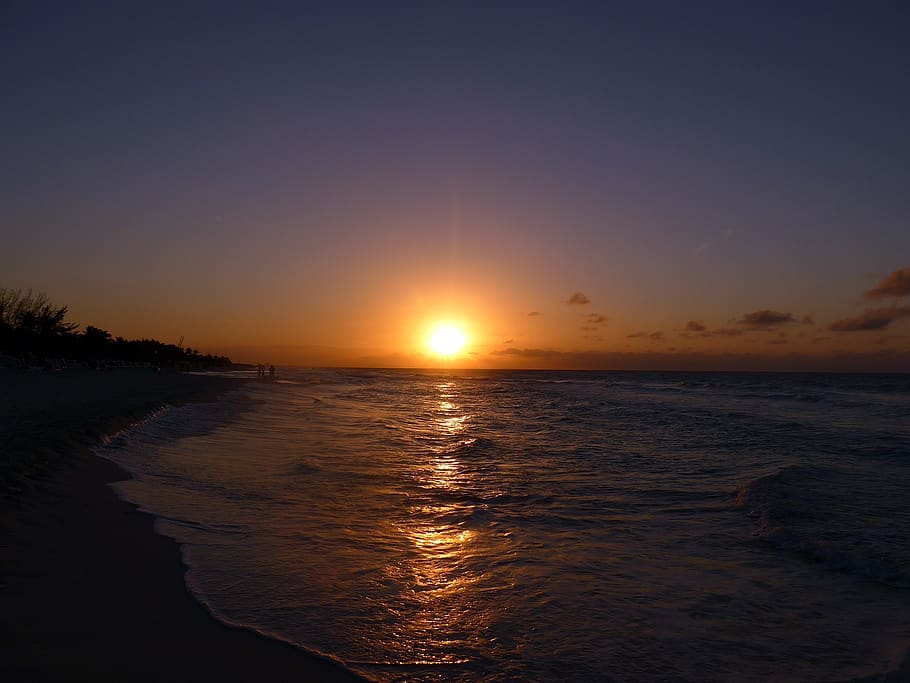 cuba, beach, caribbean, atlantic, sea, ocean, sunset, clouds HD wallpaper