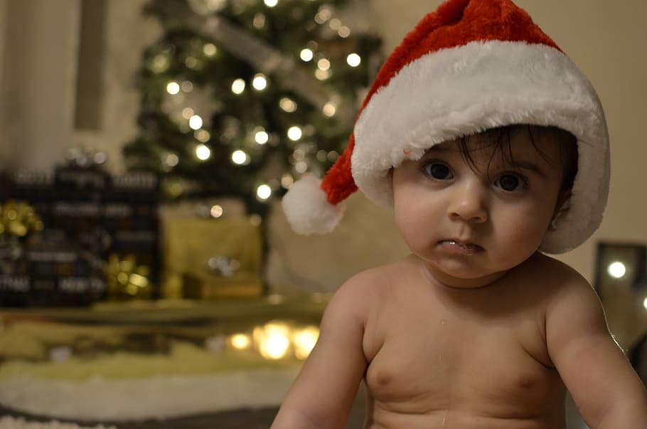 toddler wearing Christmas hat, baby boy, xmas, kid, gift, merry, HD wallpaper