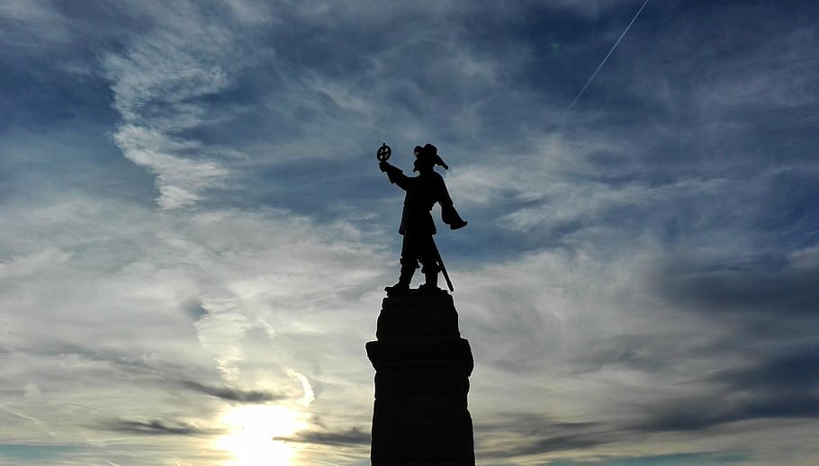 silhouette of statue during daytime, canada, horizon, sky, champlain HD wallpaper