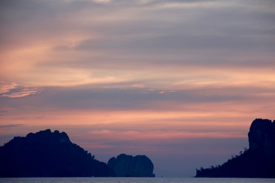Island, Rock, Sunset, Shadow, Sea, Ocean, thailand, boot, coast HD wallpaper