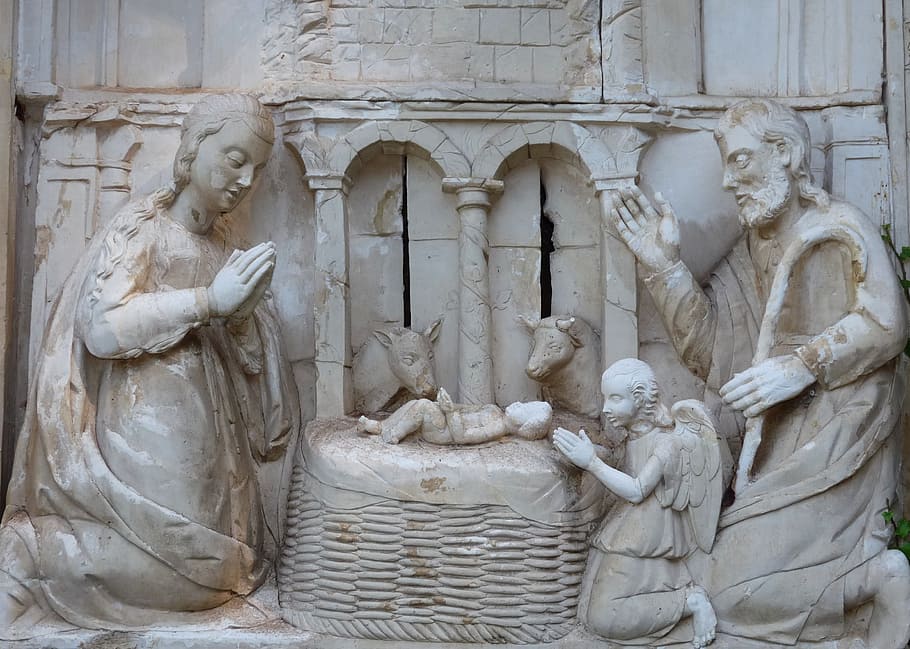 Jesus in the Manger statue, Nativity Scene, Crib, Stall, joseph HD wallpaper