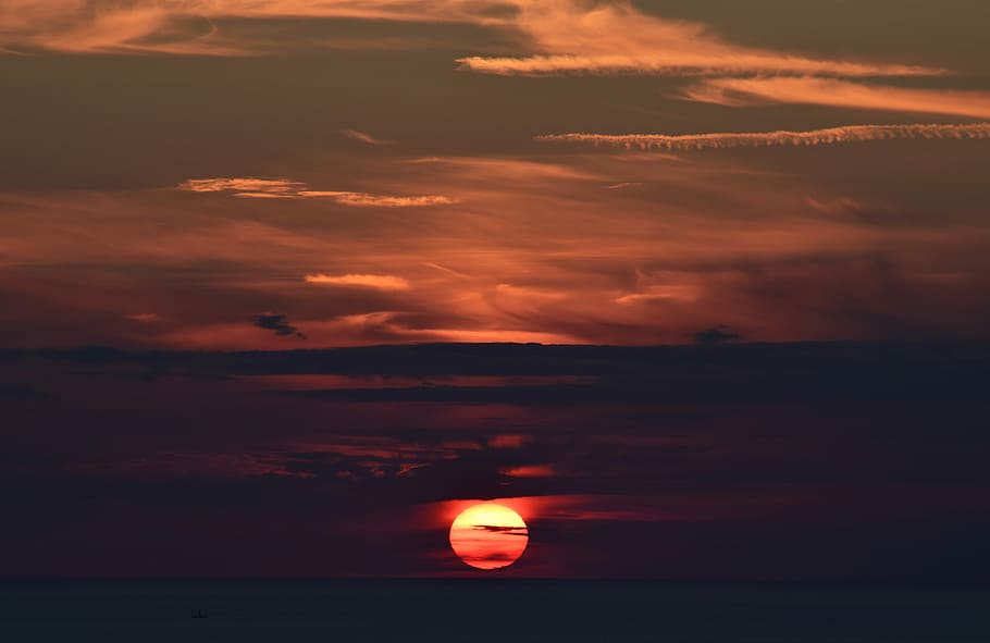 sunset photography, sunset under white clouds, silhouette, sky HD wallpaper
