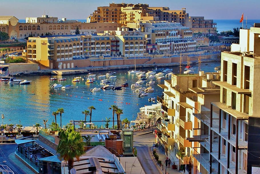 malta, ocean, outside, water, architecture, sky, boats, harbor HD wallpaper