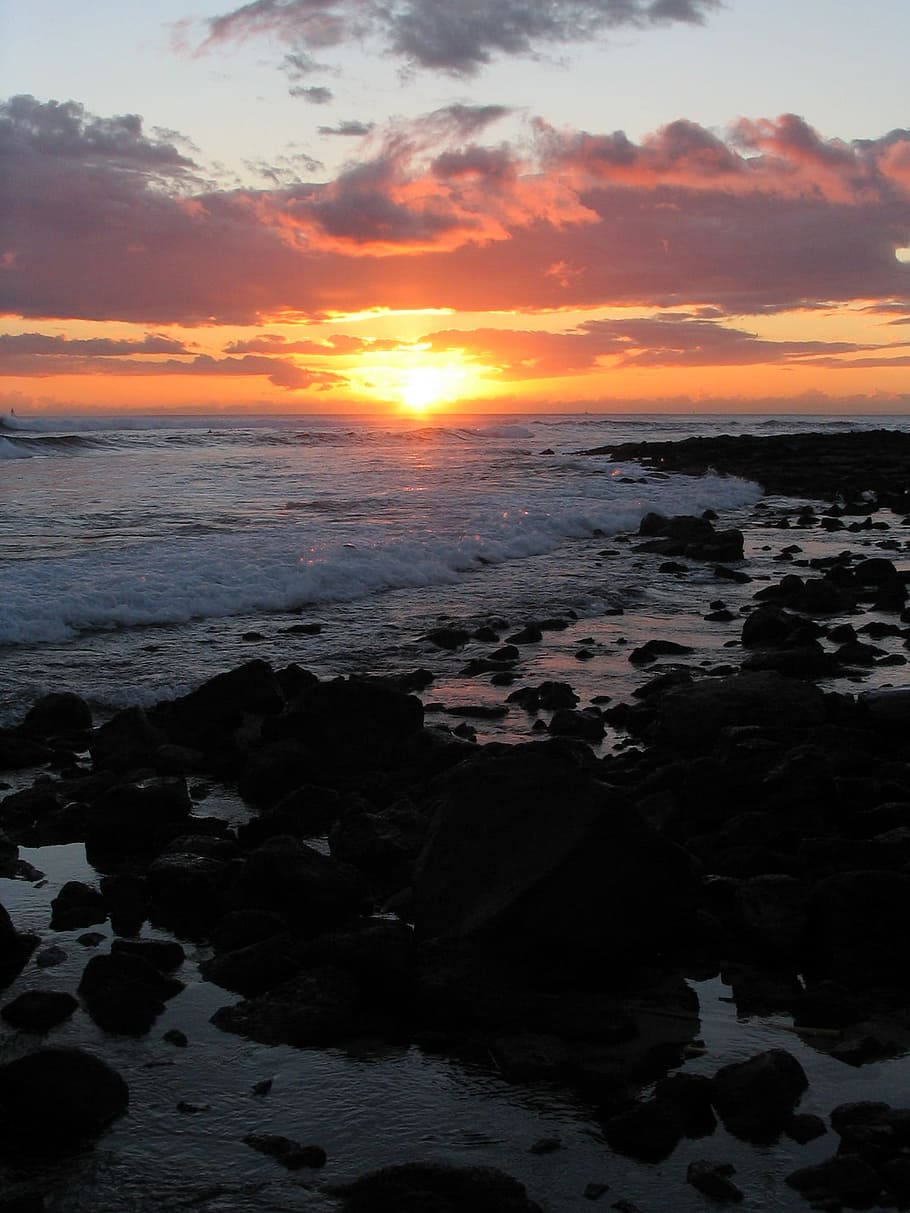 Sunset, Water, Ocean, Clouds, Sea, scenics, cloud - sky, dramatic sky HD wallpaper
