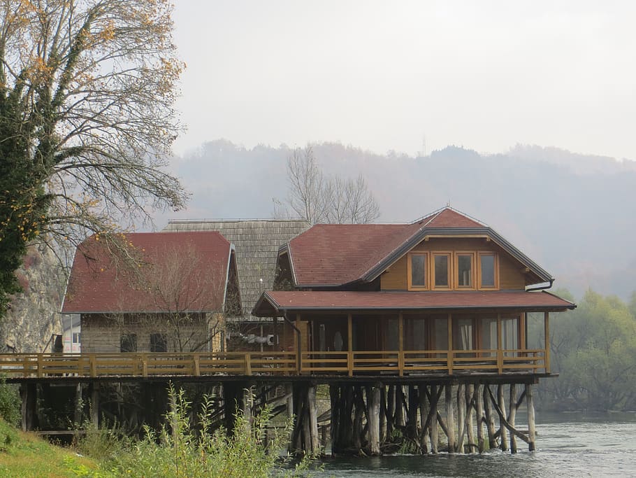 house, landscape, river, built structure, architecture, tree HD wallpaper