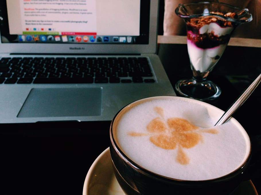 coffee, macbook air, laptop, computer, technology, business HD wallpaper