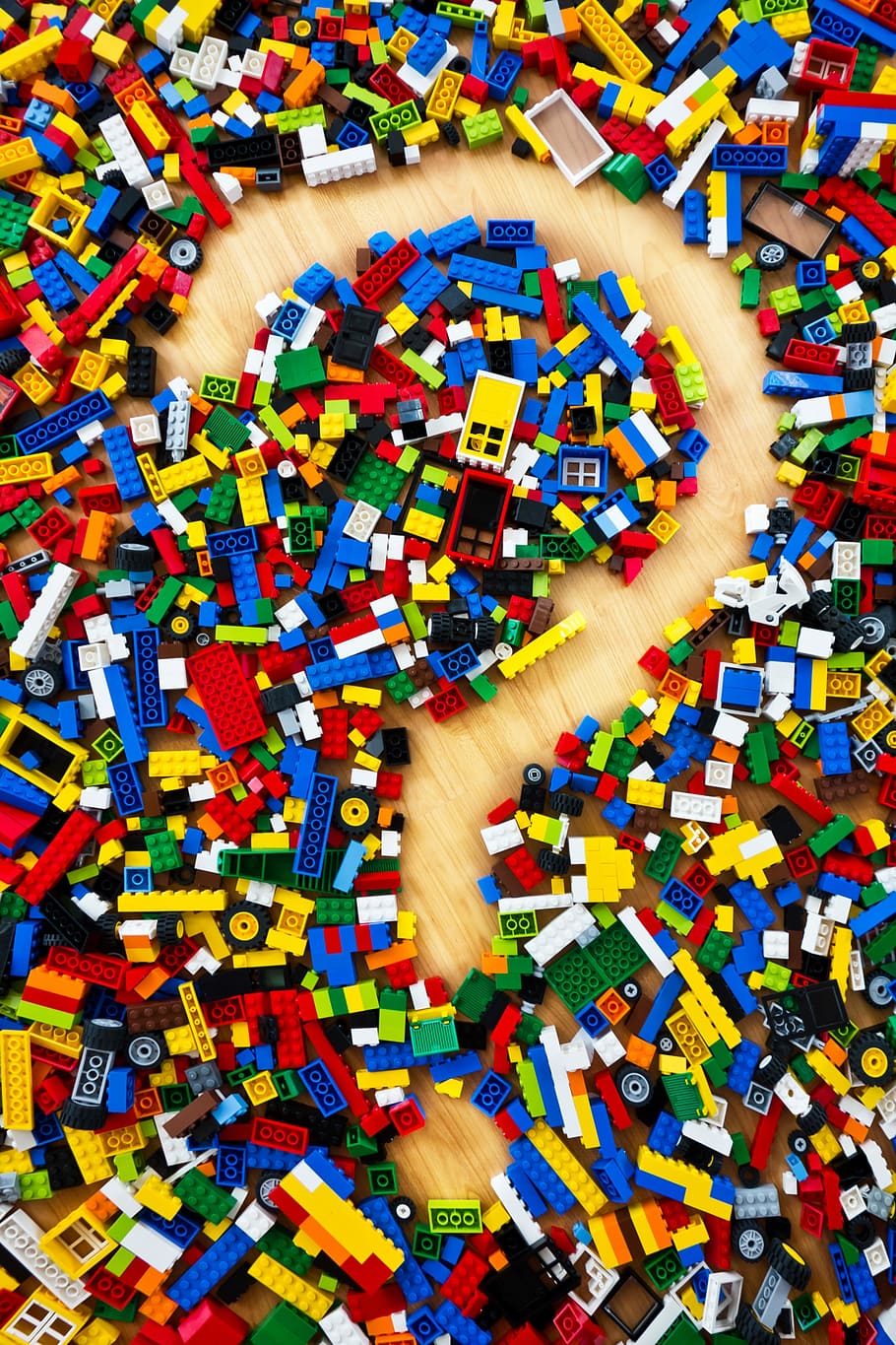 photo of interlocking blocks formed question mark, lego, lego blocks