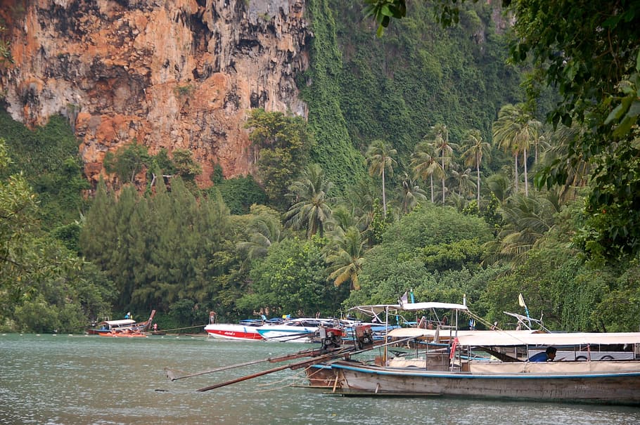 longtail boat, krabi, railay beach, thailand, nautical vessel, HD wallpaper
