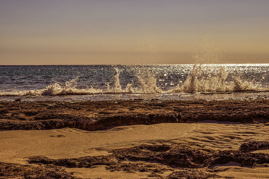 beach, coast, sea, splash, horizon, sunlight, afternoon, foam HD wallpaper