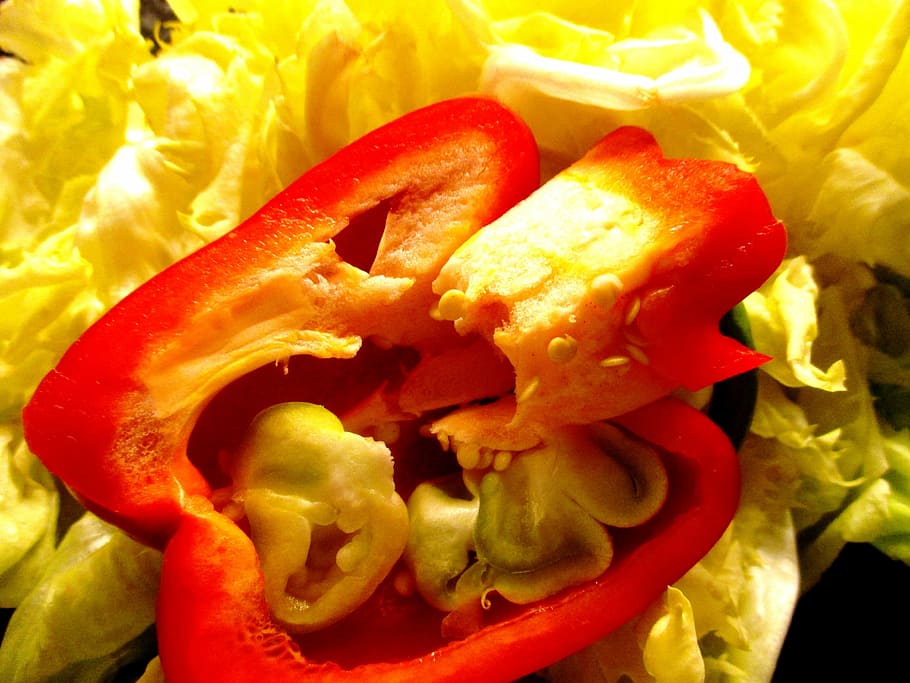 paprika, red, vegetables, salad, cores, endive yellow, food and drink HD wallpaper