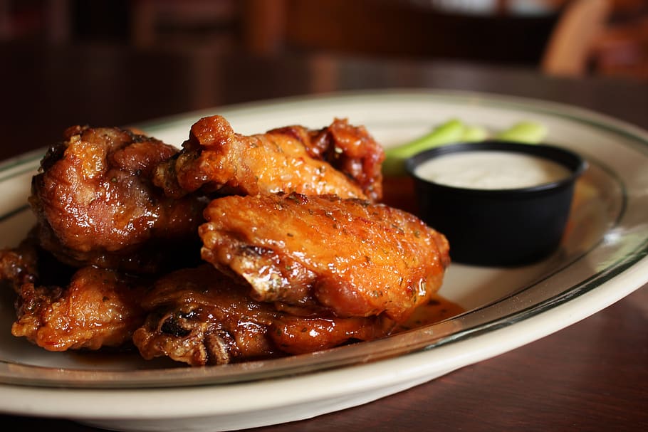 chicken, wings, ranch, food and drink, meat, plate, chicken meat HD wallpaper