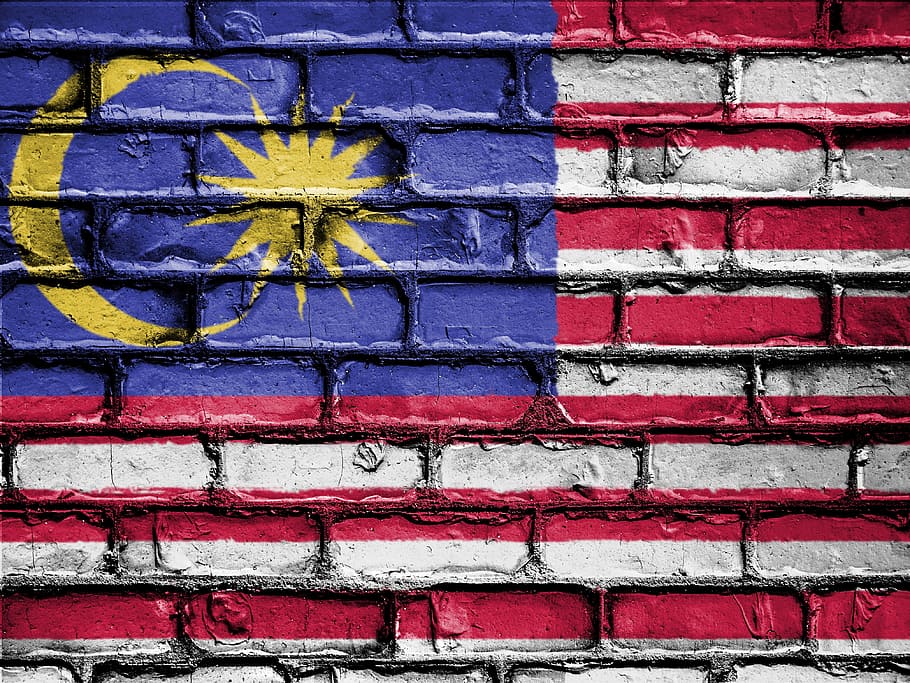 blue and red flag painted on brick wall, banner, nation, emblem HD wallpaper
