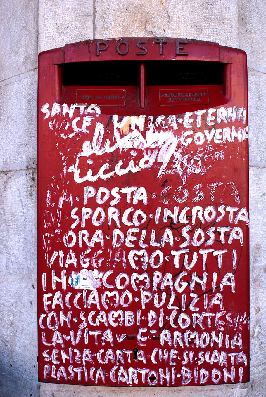 vandalism on red post box, graffiti, old, building, communication HD wallpaper