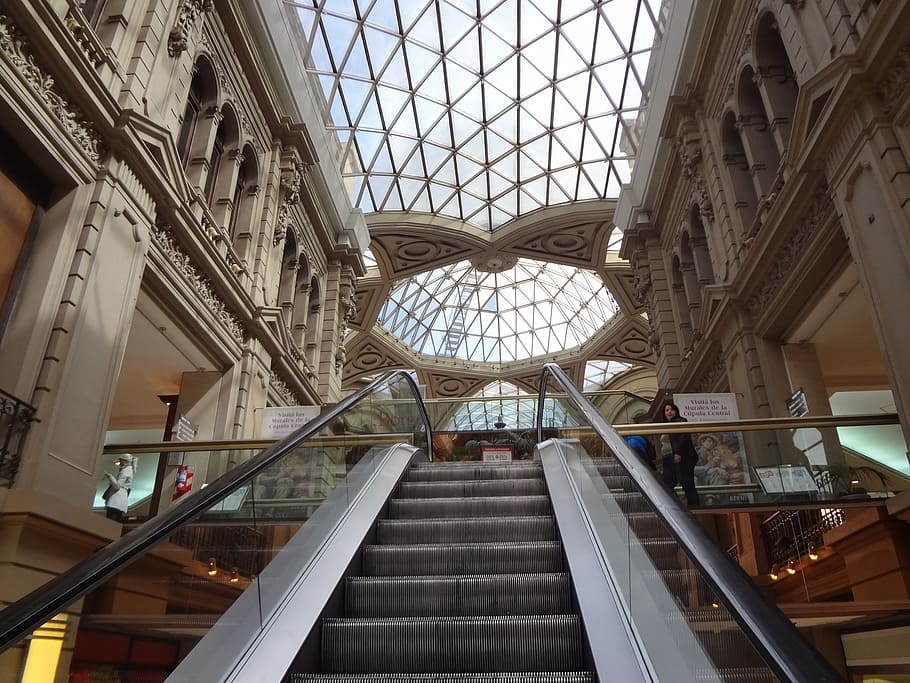 pacific galleries, buenos aires, skylight, escalator, architecture HD wallpaper