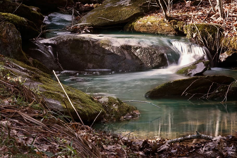 Creek, River, Stream, Landscape, Water, rock, nature, waterfall HD wallpaper