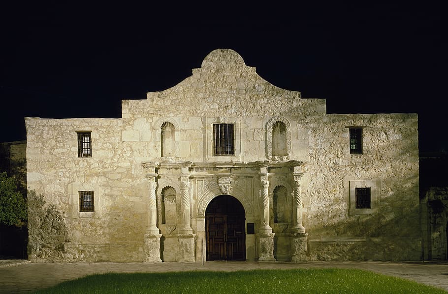 gray concrete house under night sky, alamo, landmark, historic, HD wallpaper