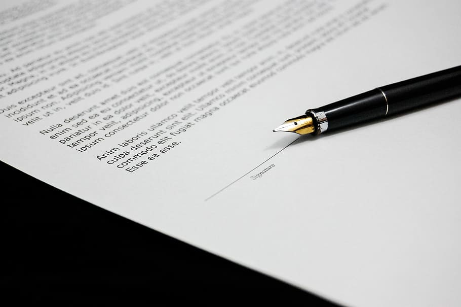 black fountain pen on white printer paper, document, agreement HD wallpaper