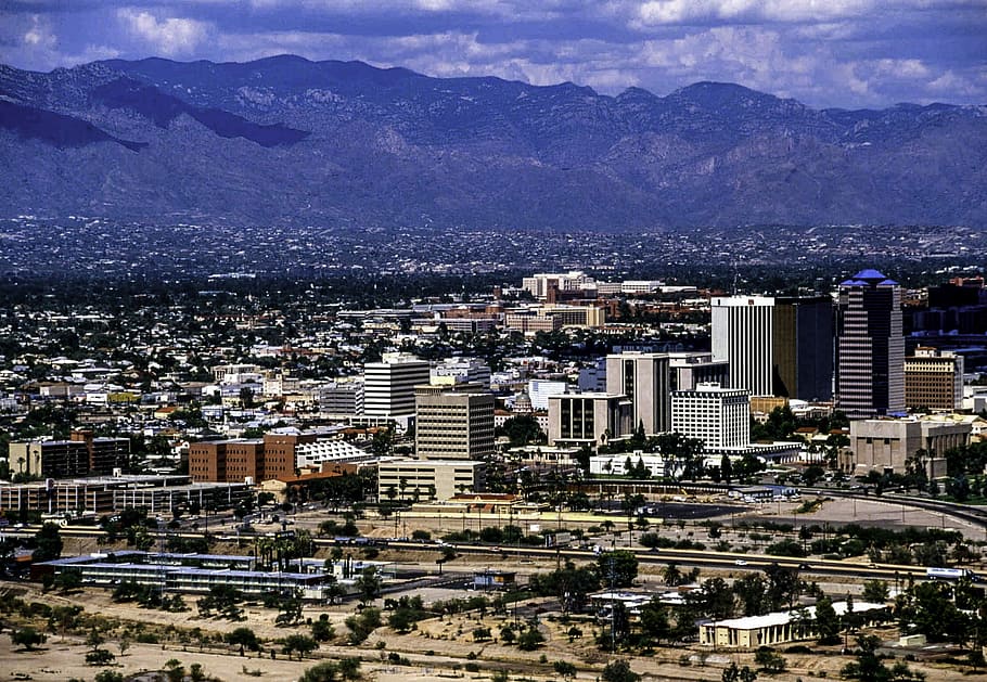 Cityscape of Tucson, Arizona, buildings, photos, mountain, public domain