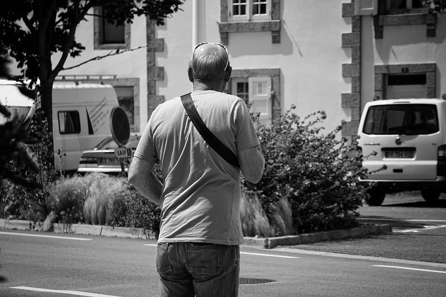 man, character, black and white, only, man from back, people HD wallpaper