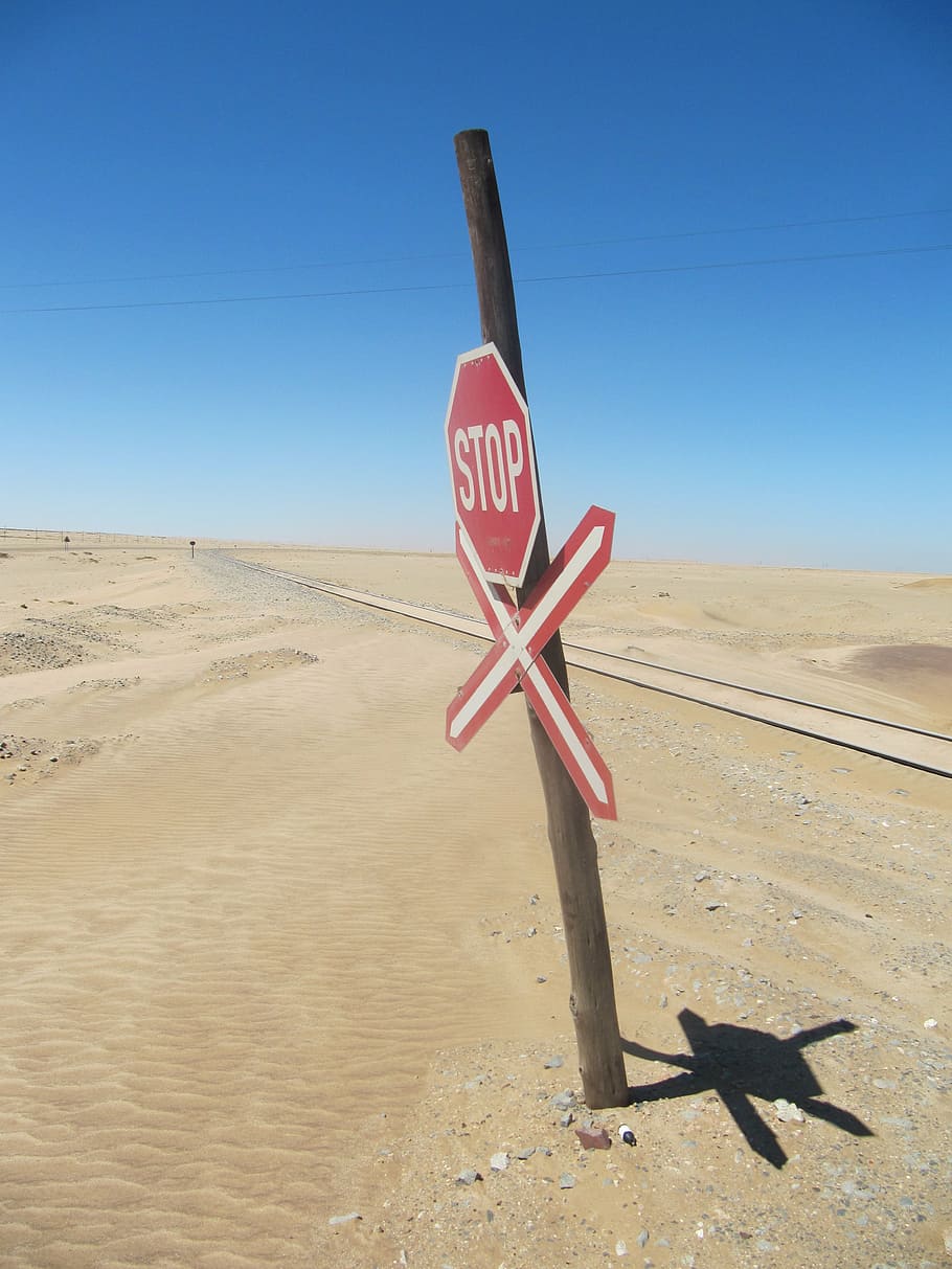 sign, desert, train, railway, journey, transport, nature, land HD wallpaper