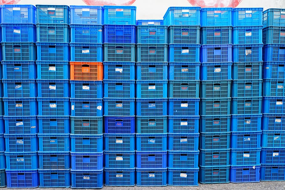 blue plastic basket lot, Delivery, Logistics, Warehouse, data HD wallpaper