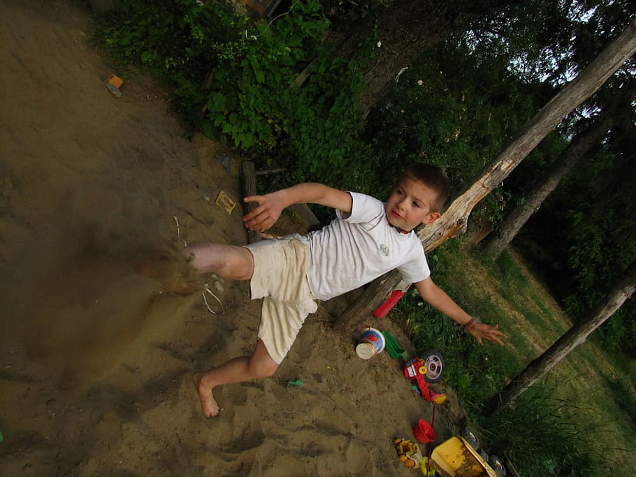 kid, plays, sand, sandbox, little boy, little kid, cute, child HD wallpaper
