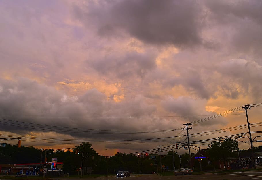 stormy sky, sunset, clouds, nature, weather, landscape, dark HD wallpaper