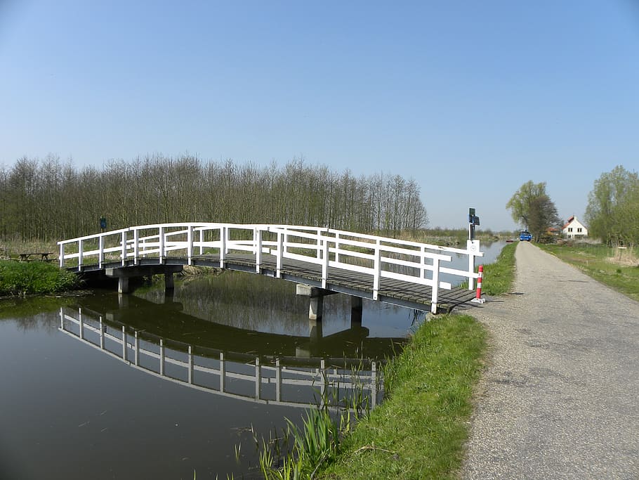 bridge, wetering, channel, nature, sky, transportation, architecture HD wallpaper