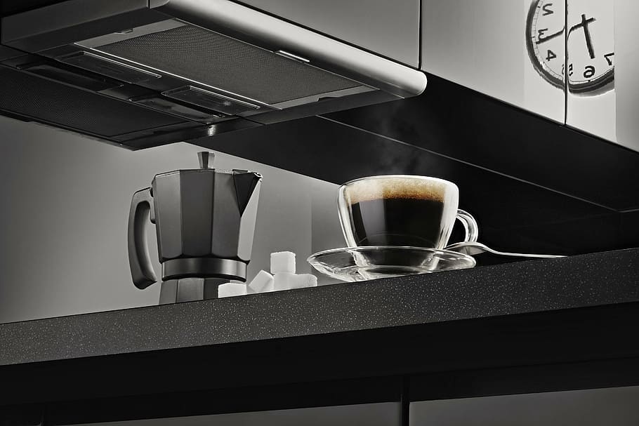 cup of coffee, clock, coffee maker, dark, espresso, indoors HD wallpaper