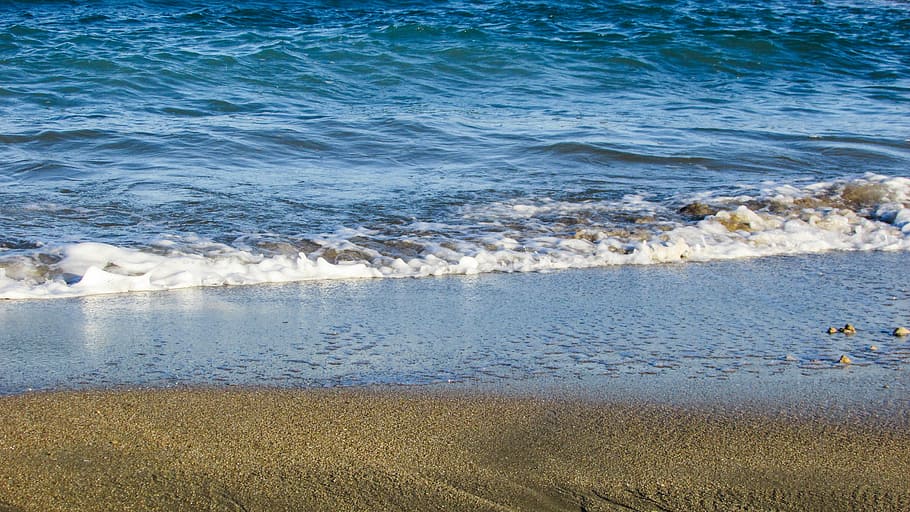 Beach, Sand, Wave, Nature, Shore, blue, seascape, cyprus, water HD wallpaper
