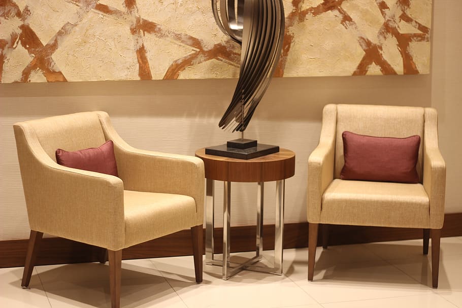 lobby, sofa, beige, chair, seat, furniture, indoors, home, home interior HD wallpaper