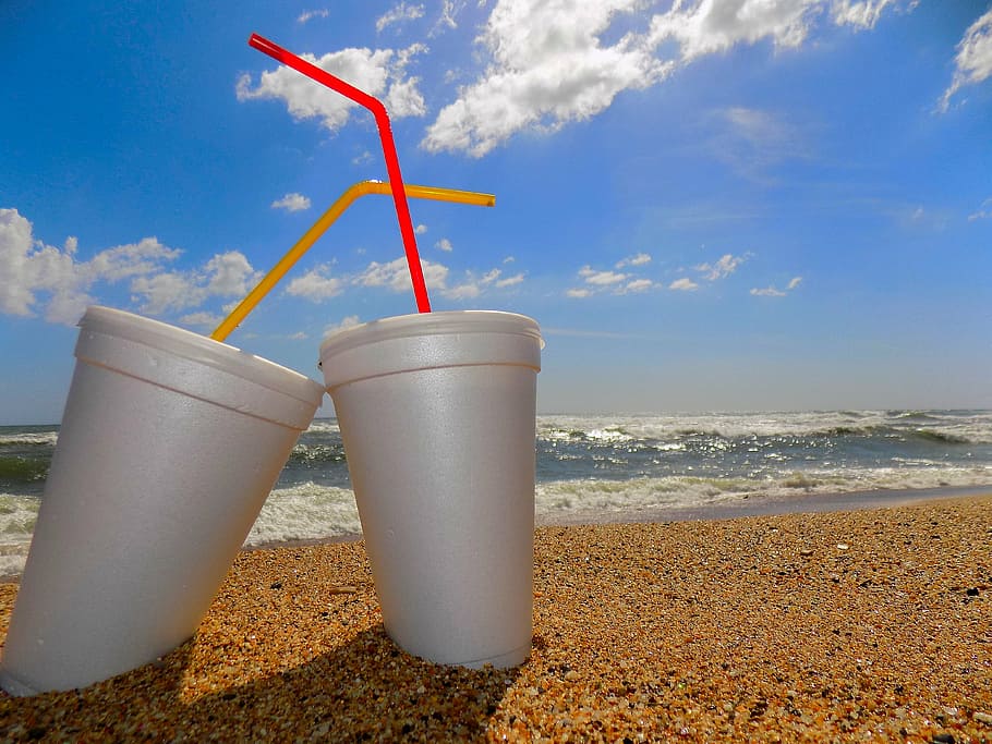 vessels, sand, beach, sun, sea, polystyrene, straw, foam, sorbet HD wallpaper