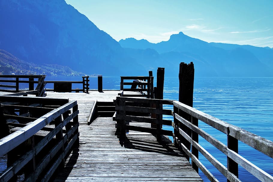 web, water, mountains, nature, boardwalk, view, romantic, mood HD wallpaper