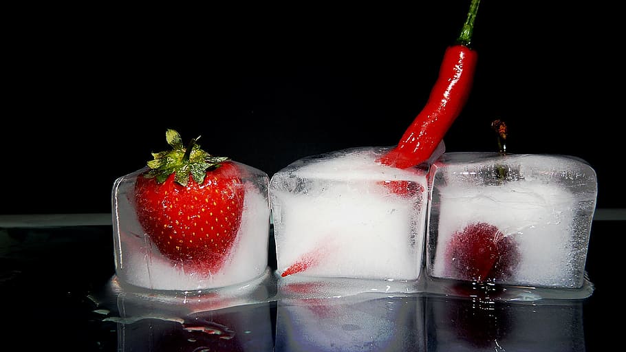 three clear glass candle holders, appetizing, berry, delicate HD wallpaper