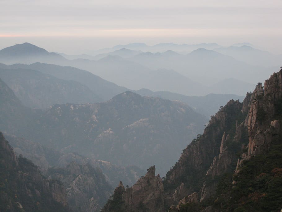 mountains, sunset, clouds, landscape, view, mountain ranges HD wallpaper