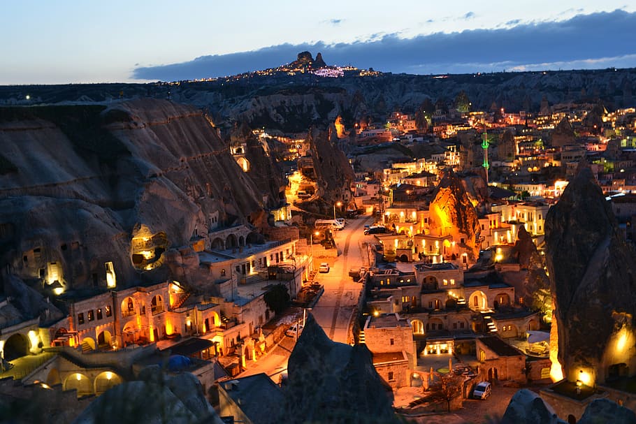night view, rock, cave, architecture, illuminated, travel, travel destinations HD wallpaper