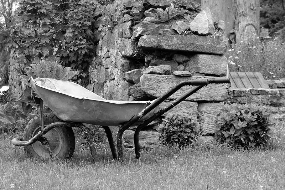 wheelbarrow, field, gite rural normandy, cotentin, st vaast la hougue HD wallpaper