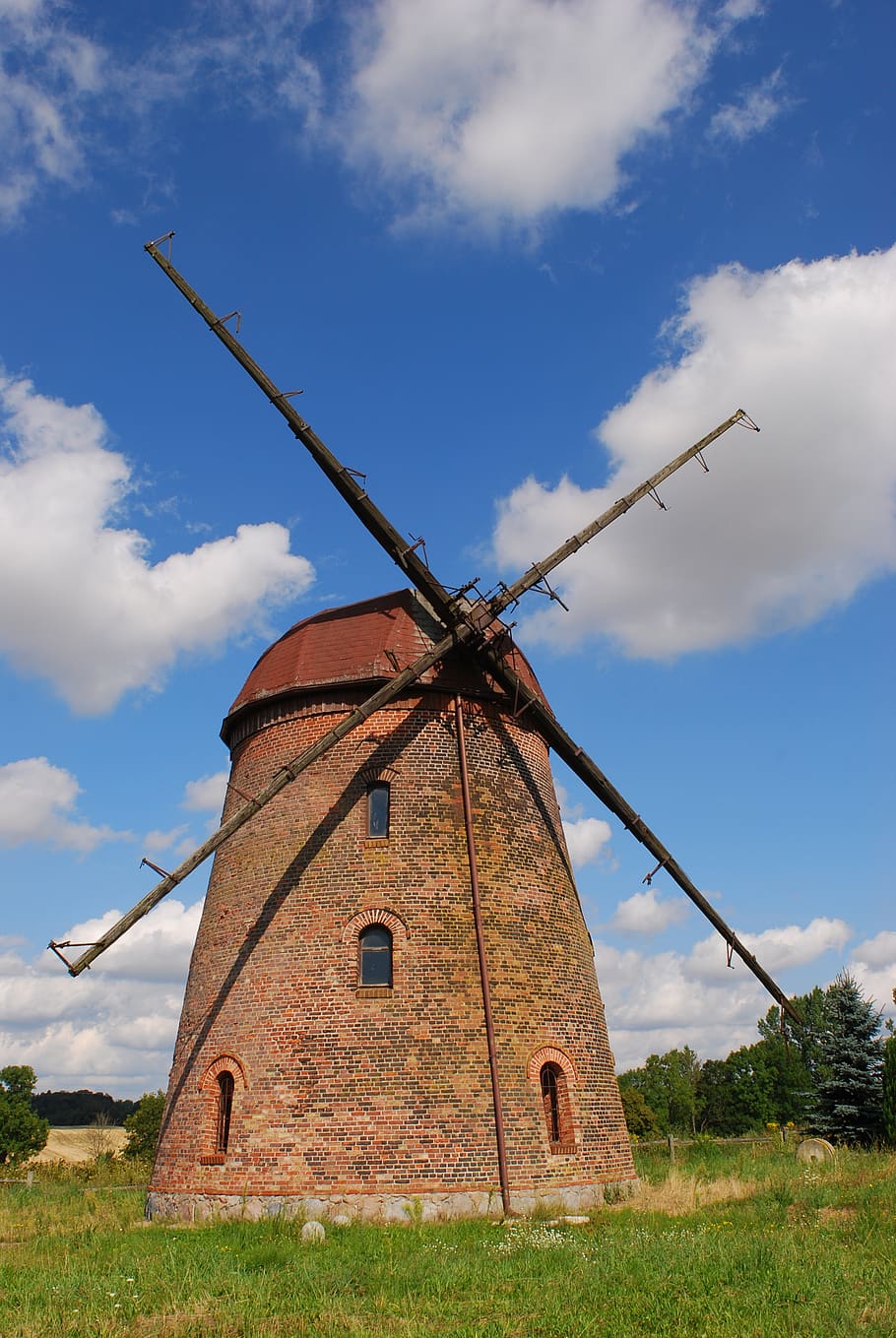 windmill, sky, cloud - sky, architecture, wind turbine, nature HD wallpaper