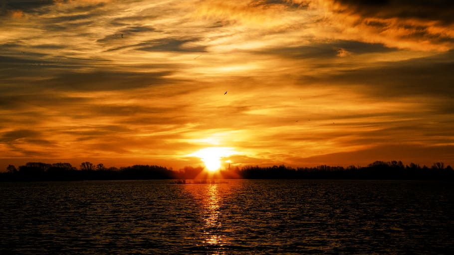 Landscape, Sunset, Clouds, Sky, Lake, evening sky, mood, nature HD wallpaper