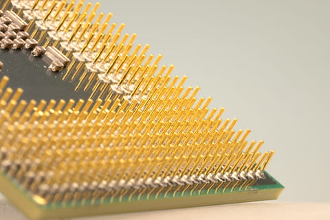 macro photograph of computer processor, cpu, pen, pin, electronics HD wallpaper