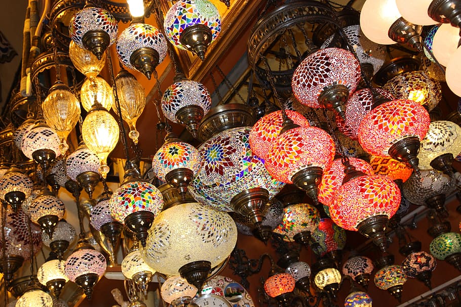 assorted-color ceramic lights, Turkish, Istanbul, Grand Bazaar