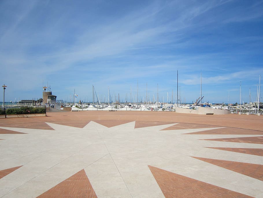 rimini, italy, sky, clouds, walkway, courtyard, design, boats HD wallpaper