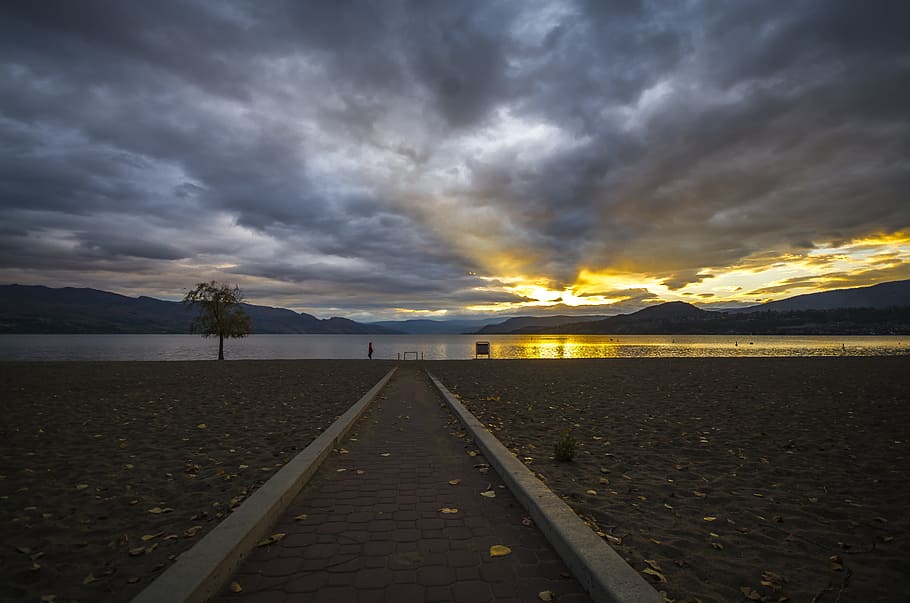 sunset, lake, beach, cloud - sky, water, sea, scenics - nature HD wallpaper