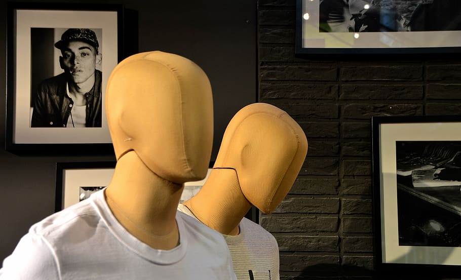 two mannequins near black wall, fashion, display dummy, design, HD wallpaper