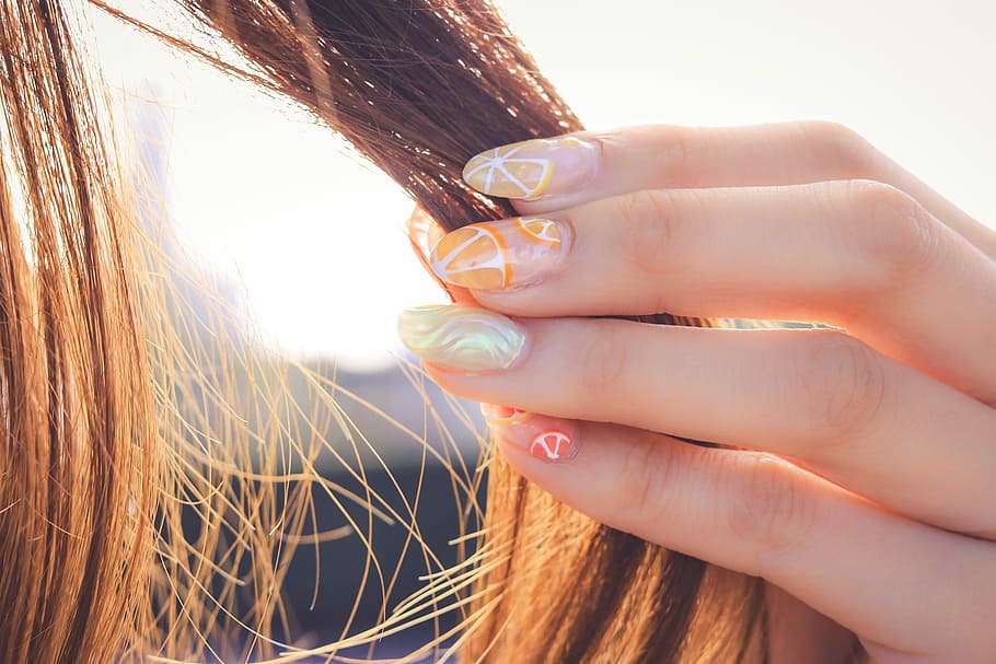 selective focus photography of girl holding her blonde hair, women HD wallpaper