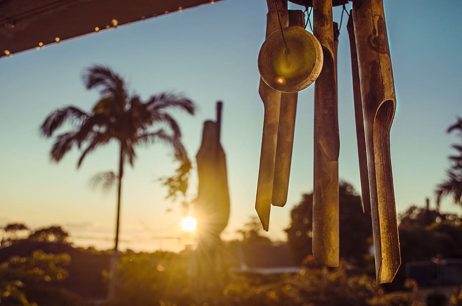 hanged gray wind chimes, Wind, Chimes, Sun, Decoration, Nature HD wallpaper