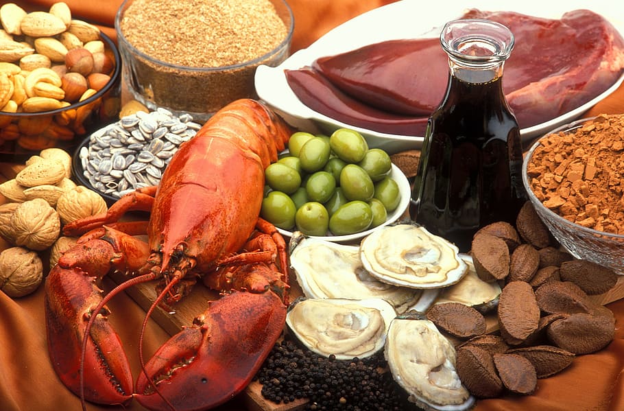 assorted edible foods, power, copper-rich food, oysters, beef