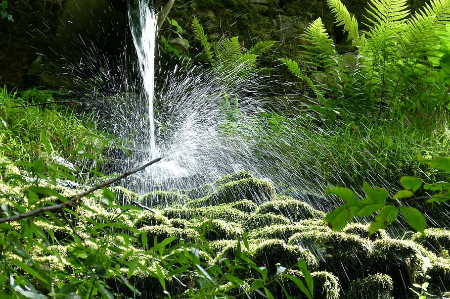 waterfall, splash, water jet, water lens, landscape, lichtspiel HD wallpaper