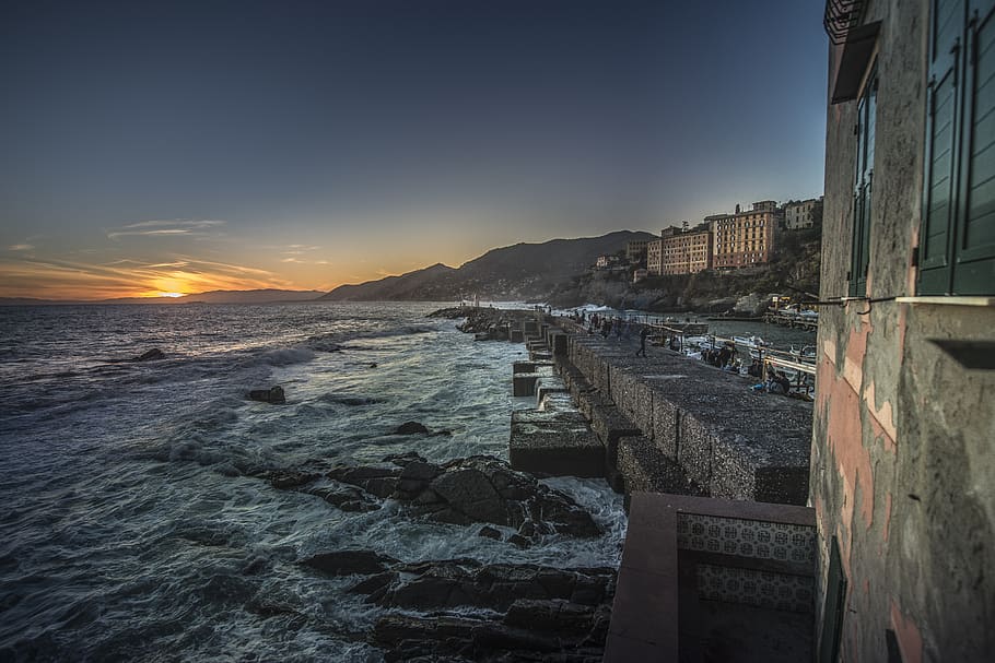sunset, lighthouse, sea, water, sky, architecture, built structure HD wallpaper
