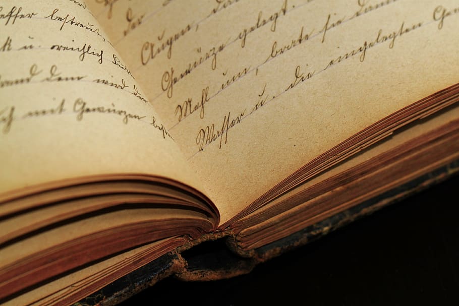 close up photo of an open book, texture, handwriting, sütterlin, HD wallpaper